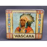 A Wascana tobacco tin depicting a native American, great colour and condition, also to the inside of