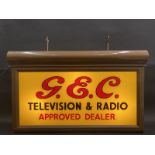 A GEC Television & Radio Approved Dealer double sided illuminated hanging lightbox, 30 1/2" wide x