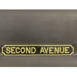 A cast metal street sign for 'Second Avenue', by repute this was cast by Rolls Royce and fitted at