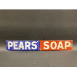 A Pears' Soap rectangular enamel strip, some retouching to the blue, 18 1/2 x 2 3/4".