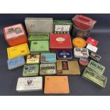 A collection of tobacco related tins, one in the shape of a desktop blotter, Army Club, Three