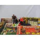 A large amount of circa 1970s board games, toys, plastic figures etc in three boxes
