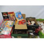 A large quantity of toys, annuals, Top Trumps, chess pieces, gaming etc.