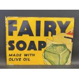 A Fairy Soap 'Made with Olive Oil' pictorial tin advertising sign, 21 x 15 1/2".