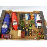 A box of mixed die-cast and tin plate toys including Minic, Britains etc.