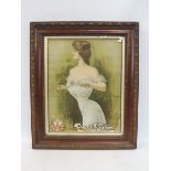 An Edwardian framed and glazed pictorial showcard advertising corsets, 20 3/4 x 23 1/2".