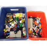 Two boxes of 1970s, 1980s and later Lego.