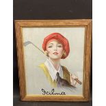 A pictorial showcard depicting a lady golfer, advertising Icilma cosmetics, 19 x 21 3/4".