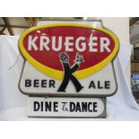 A superb large scale original double sided American diner lightbox sign, advertising Kruger Beer and