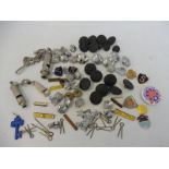 A quantity of Bristol Constabulary buttons, an A.R.P. Hudson whistle, various enamel school badges