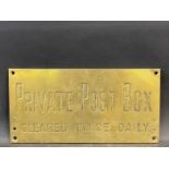 A 'Private Post Box' rectangular brass plaque, 12 x 6".
