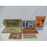A collection of signs to include Sutton Seeds etc.