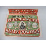 A Robert Williams' Prince of Wales Knife Powder advertisement, 17 1/4 x 11" plus one other.