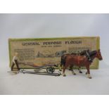 An original Britains general purpose plough, with horses and original box, no. 6F.