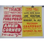 Two original 1960s band posters, the first for the Torquay town hall, circa 1960s featuring Beat