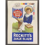 An original poster printer's proof for Reckitt's Blue, 9 1/2 x 13 3/4".