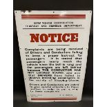 A Birmingham Corporation Tramway and Omnibus Department 'Notice' enamel sign, issued May 1935,