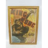 A King Kong film poster, age unknown, good colour and great image, frame broken.