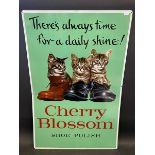 A Cherry Blossom Shoe Polish pictorial tin advertising sign depicting three kittens sat in boots, 17