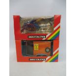 Two Britains Rainbow packs, Tumbrel cart and double horse box.