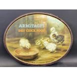 An Armitage's Dry Chick Food oval tin advertising sign, 17 3/4 x 14".