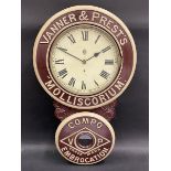 A rare Vanner & Prest's 'Molliscorium' drop dial advertising wall clock, 19 x 31".