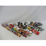A collection in two trays of playworn die-cast models to include TV related, various makers
