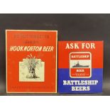 A Hook Norton Brewery Co. tin showcard, 8 x 10" plus another for Battleship Beer, produced by the