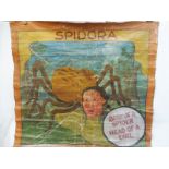 An original and rare fairground handpainted freak show banner, on heavy canvas, 'Spidora' body of