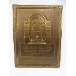 A Woolwich Equitable Building Society embossed bronzed showcard, 14 x 8 1/2".