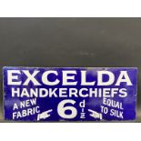 A rare Excelda Handkerchief rectangular enamel sign with two hands pointing to the 6 1/2d prize,