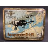 A N.V.A. Garenfabriek V/H Gebr.Bros Ridderkerk 'Luchtpost K.L.M.' tin with aeroplane image to the