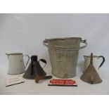 A British Rail brake bucket, two enamel jugs, an oiler, funnel, BR plaque etc.