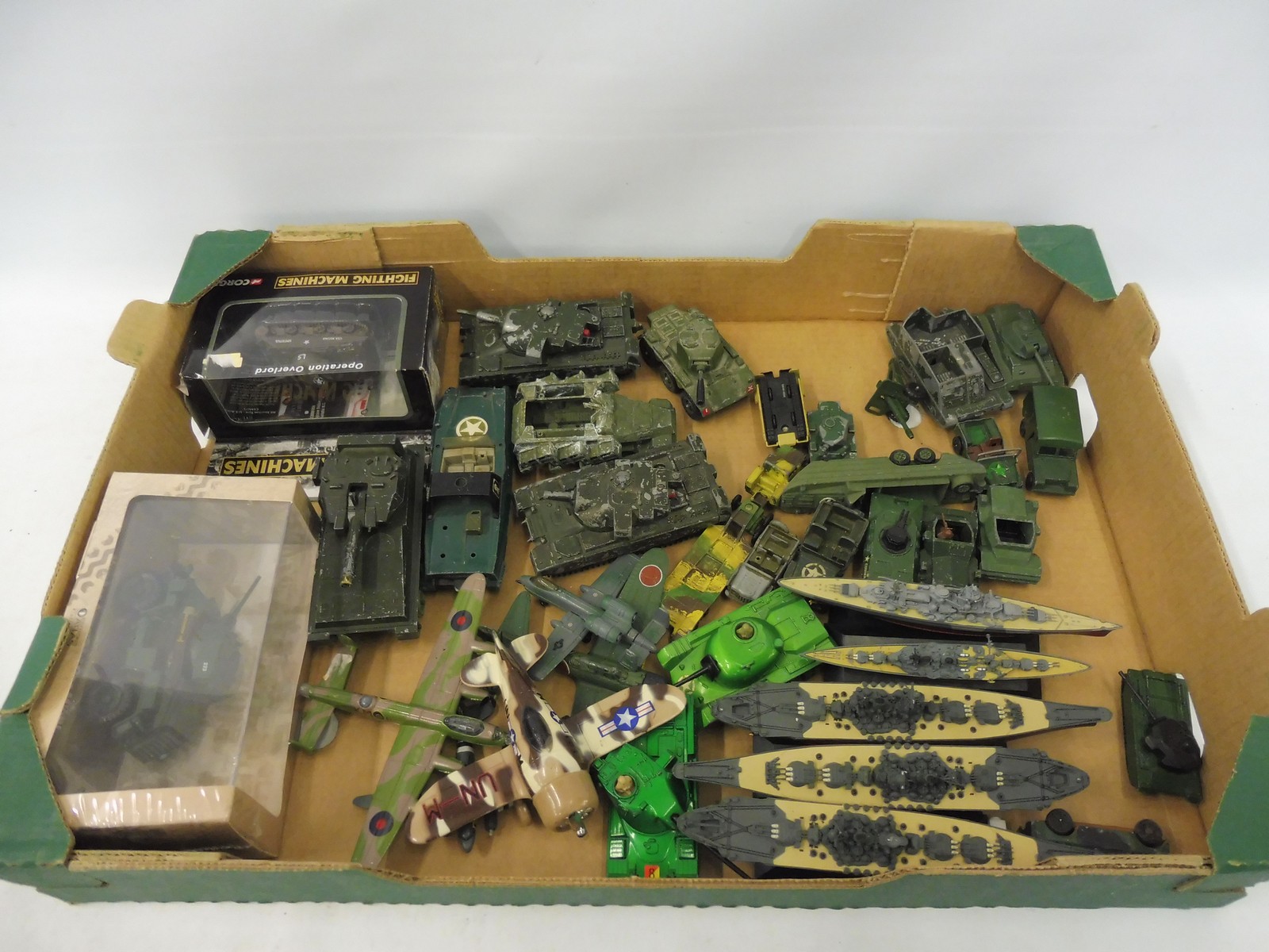 A quantity of military playworn die-cast models, to include Matchbox, Corgi and others.