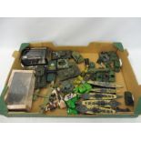A quantity of military playworn die-cast models, to include Matchbox, Corgi and others.