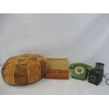 A 1970s green telephone, a pouffe, a cased travelling gentleman's vanity set etc.