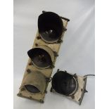 A set of circa 1950s traffic lights, plus one additional light with green lens, for restoration, the