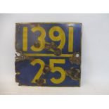 A blue and yellow railway enamel sign, 10 1/2 x 10".