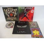 Three singles, two LPs and one 12" by The Cult to include Wild Flowers picture disc and others.