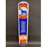 A contemporary tin advertising thermometer sign for Dr Barker's Horse Linament, 8 x 38 3/4".