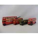 Four tinplate buses, Wells Brimtoy trollybus, Greenline coach and London bus plus RM1.