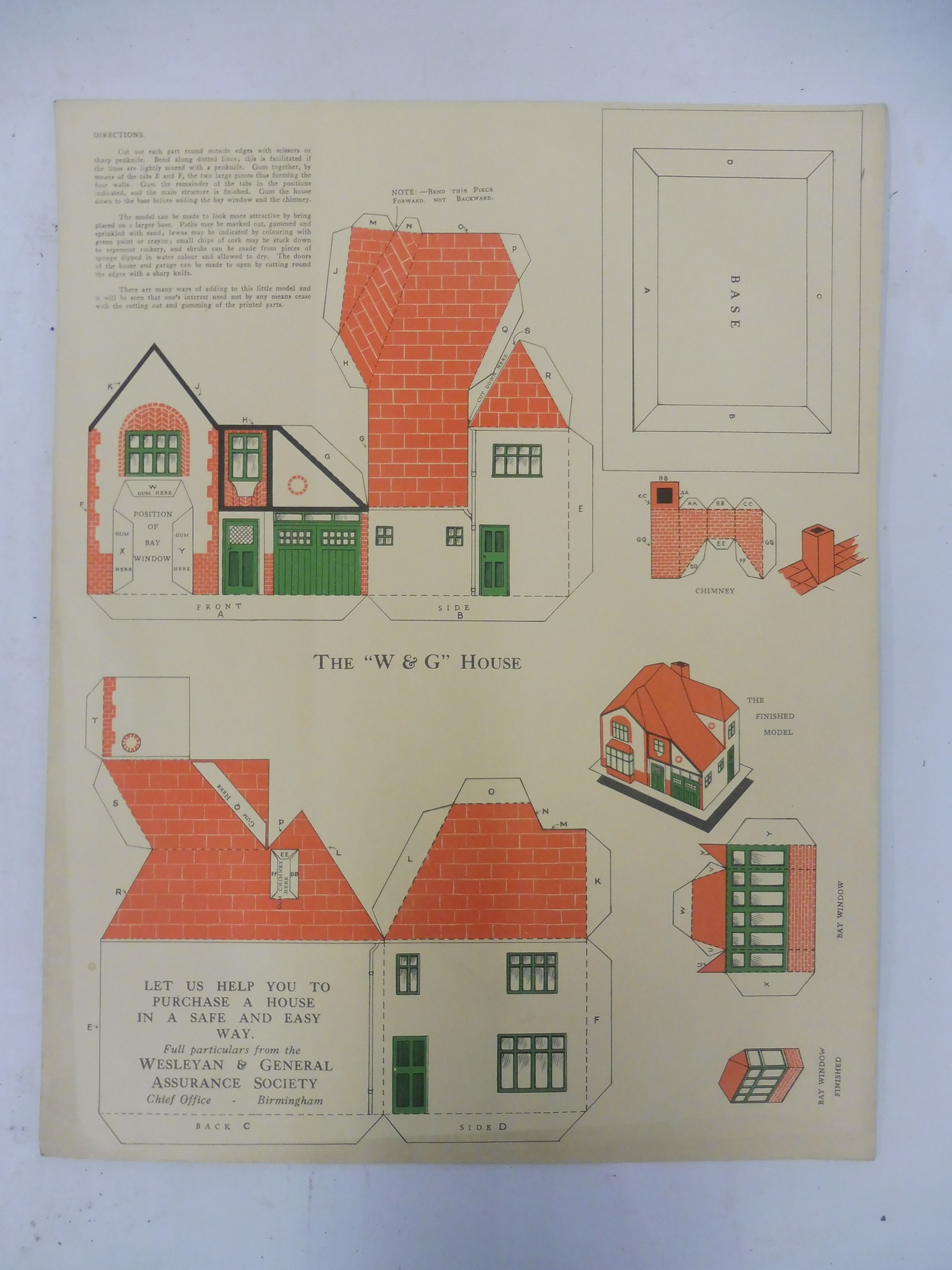 A Wesleyan & General Assurance Society uncut house advertisement, 11 1/4 x 14 1/2".