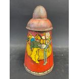 An unusual Carr & Co. Ltd Biscuits conical Christmas figural tin, 7 1/4" h.