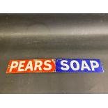 A Pears' Soap rectangular enamel strip sign, with some restoration to the blue, 18 1/2 x 2 3/4".