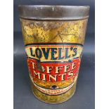 A War time issued Lovell's Toffee Mints cylindrical tin with 'War Economy' label still attached.