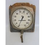 A Laycock 0-110 Lbs per inch air pressure gauge, mounted on board for display.