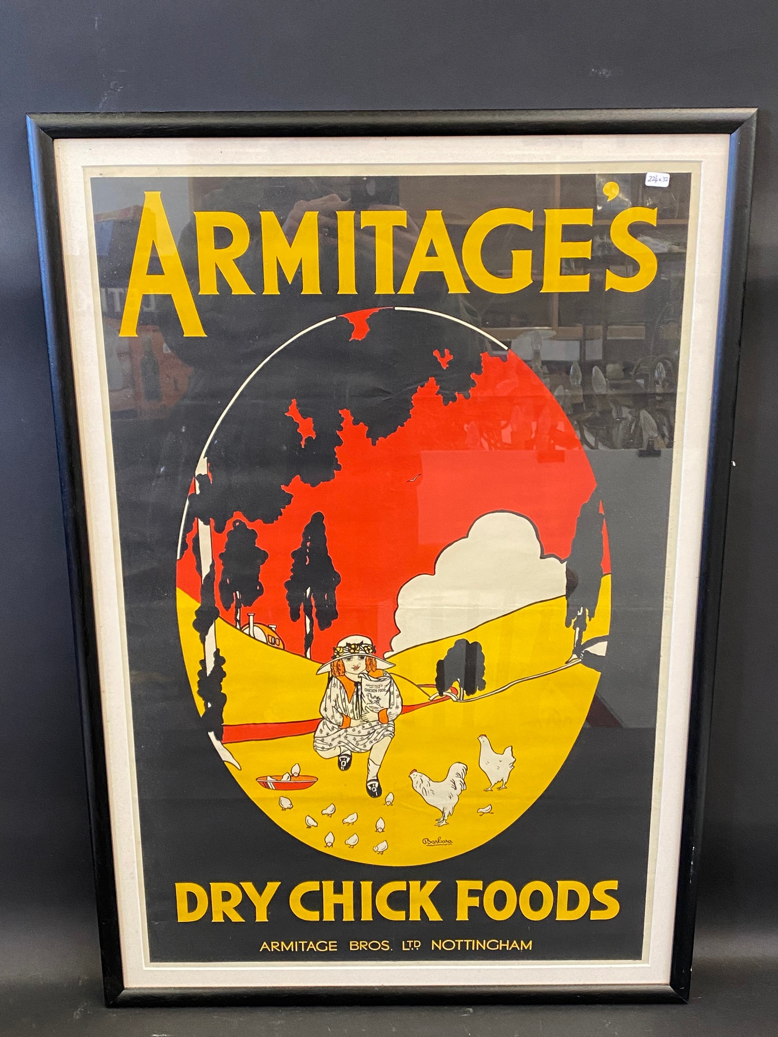 An Armintage's Dry Chick Foods pictorial poster with artwork by 'Barbara' depicting a young girl