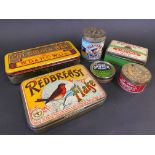 A selection of tobacco related tins in very good condition including Ogden's Redbreast Flake,