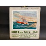 A Bristol City Line shipping related pictorial showcard depicting M.V. Halifax City, 11 1/2 x 12".