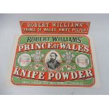 A Robert Williams' Prince of Wales Knife Powder advertisement, 17 1/4 x 11" plus one other.